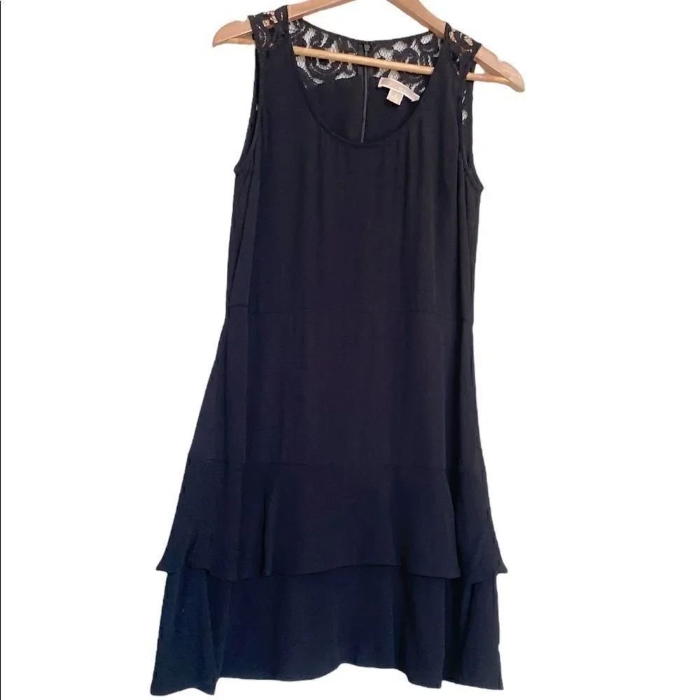 Michael Kors Sleeveless Black Ruffle Lace Dress 8